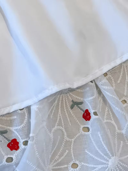 Jupe Longue Blanche Brodée Cerises – Taille Élastique & Style Bohème