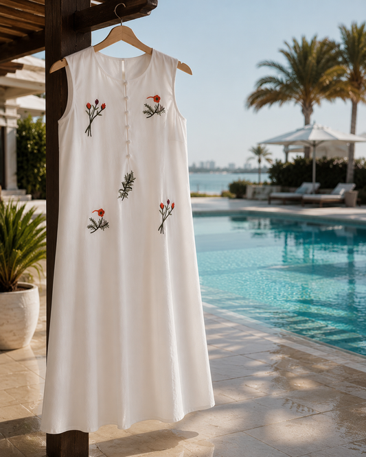 Robe d'Été Sans Manches Brodée – Élégance & Confort