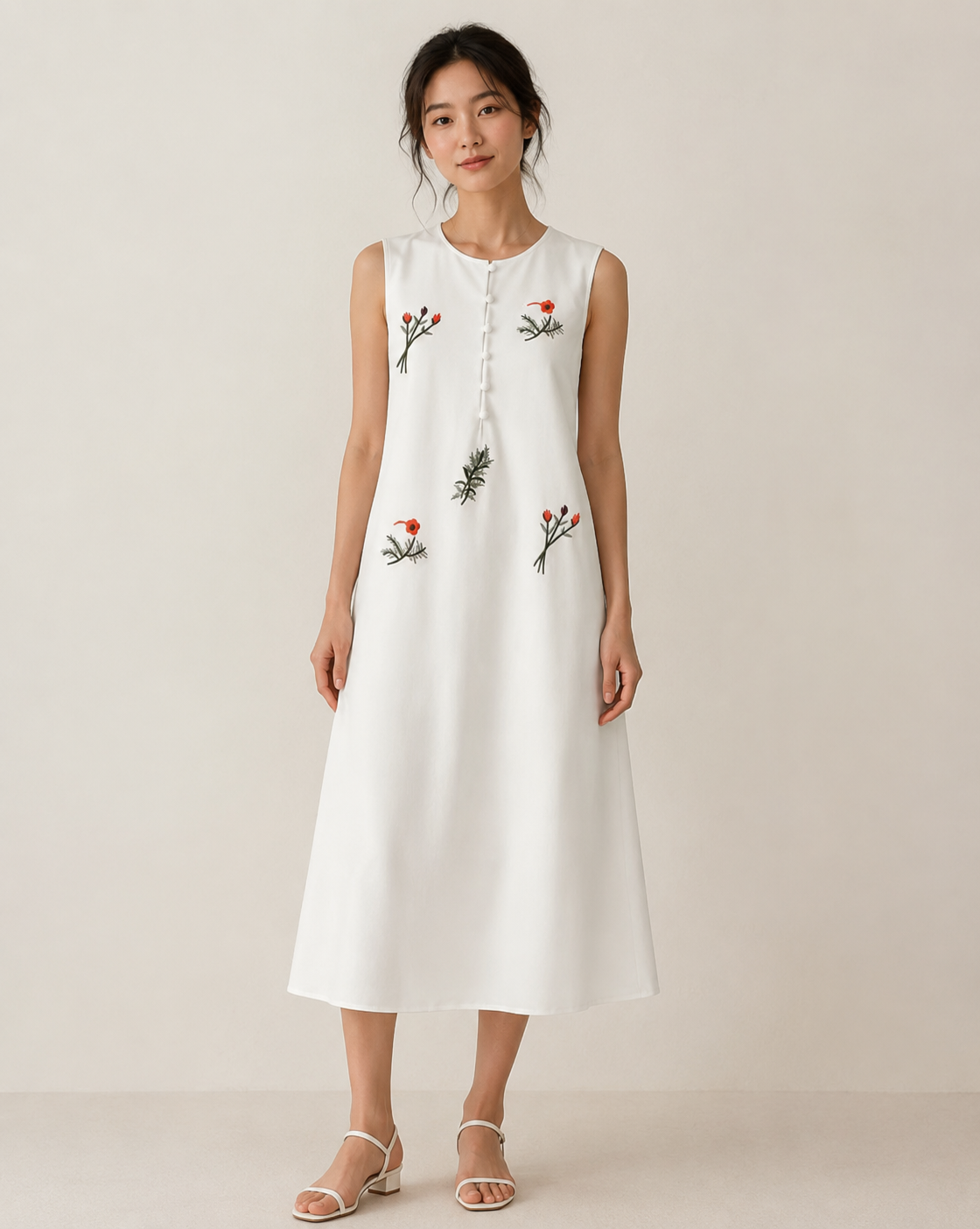 Robe d'Été Sans Manches Brodée – Élégance & Confort