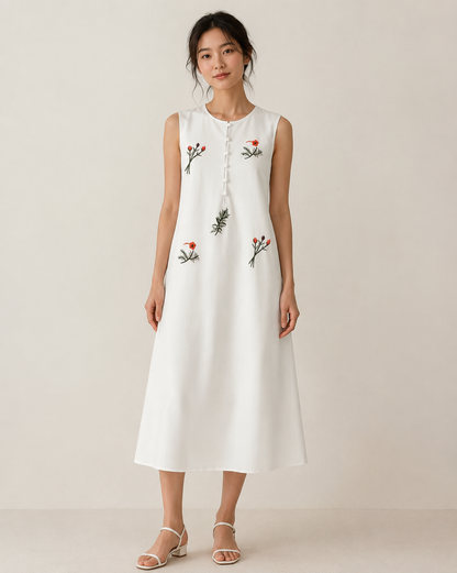 Robe d'Été Sans Manches Brodée – Élégance & Confort