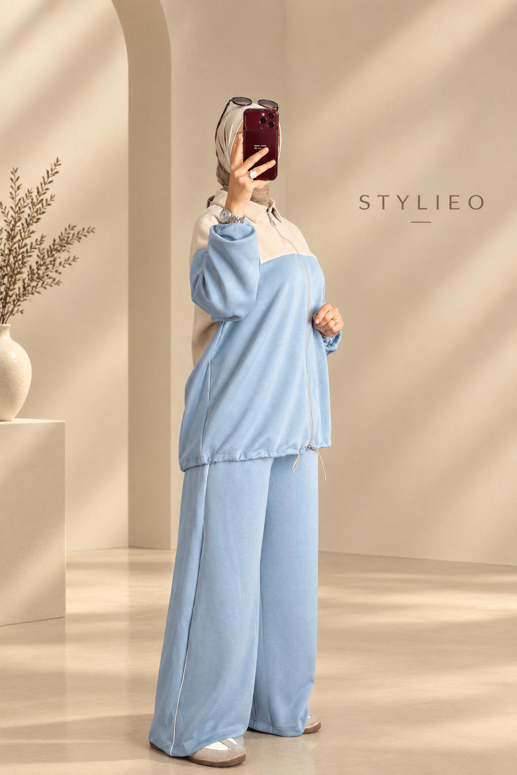 Ensemble Femme 2 Pièces – Veste Zippée & Pantalon, Style Chic et Décontracté