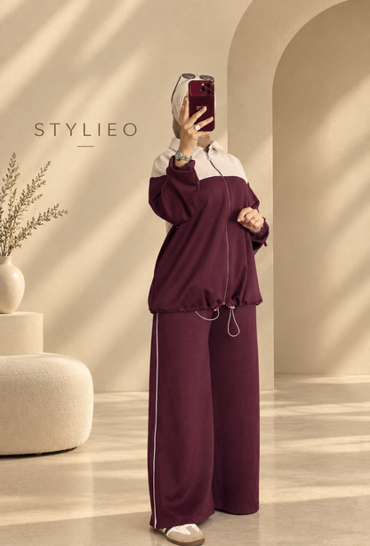 Ensemble Femme 2 Pièces – Veste Zippée & Pantalon, Style Chic et Décontracté