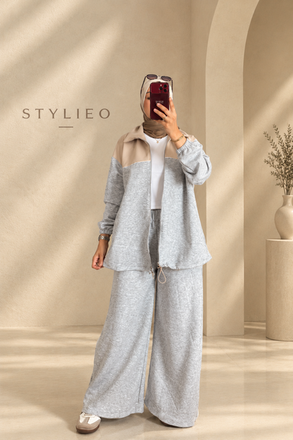 Ensemble Femme 2 Pièces – Veste Zippée & Pantalon, Style Chic et Décontracté