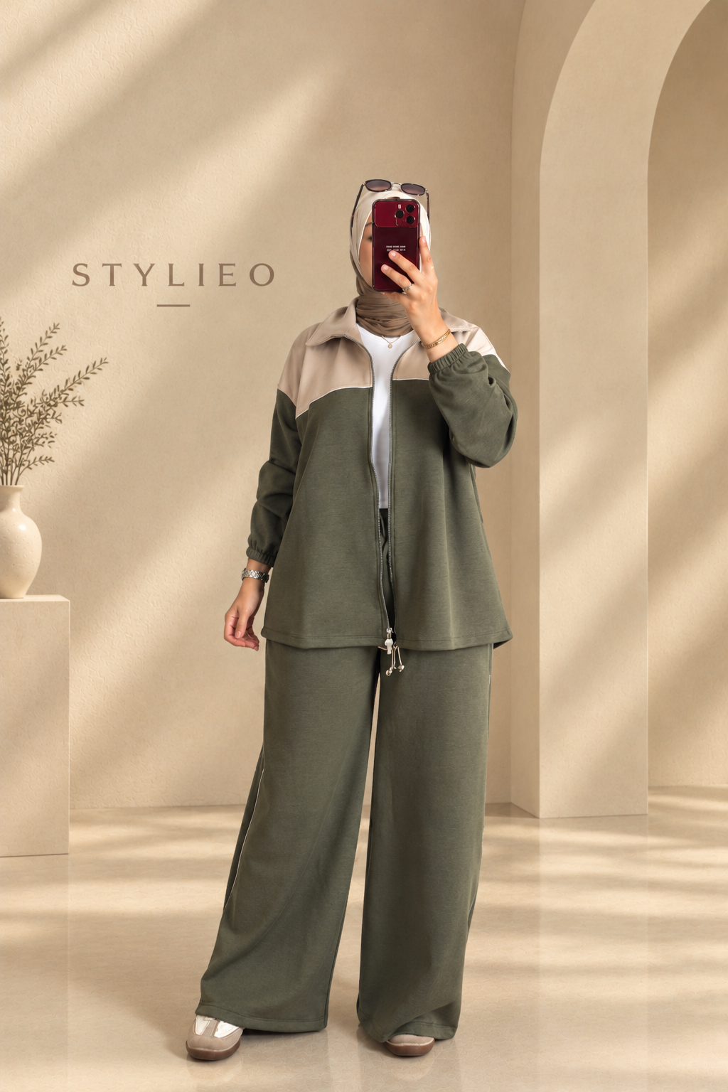 Ensemble Femme 2 Pièces – Veste Zippée & Pantalon, Style Chic et Décontracté