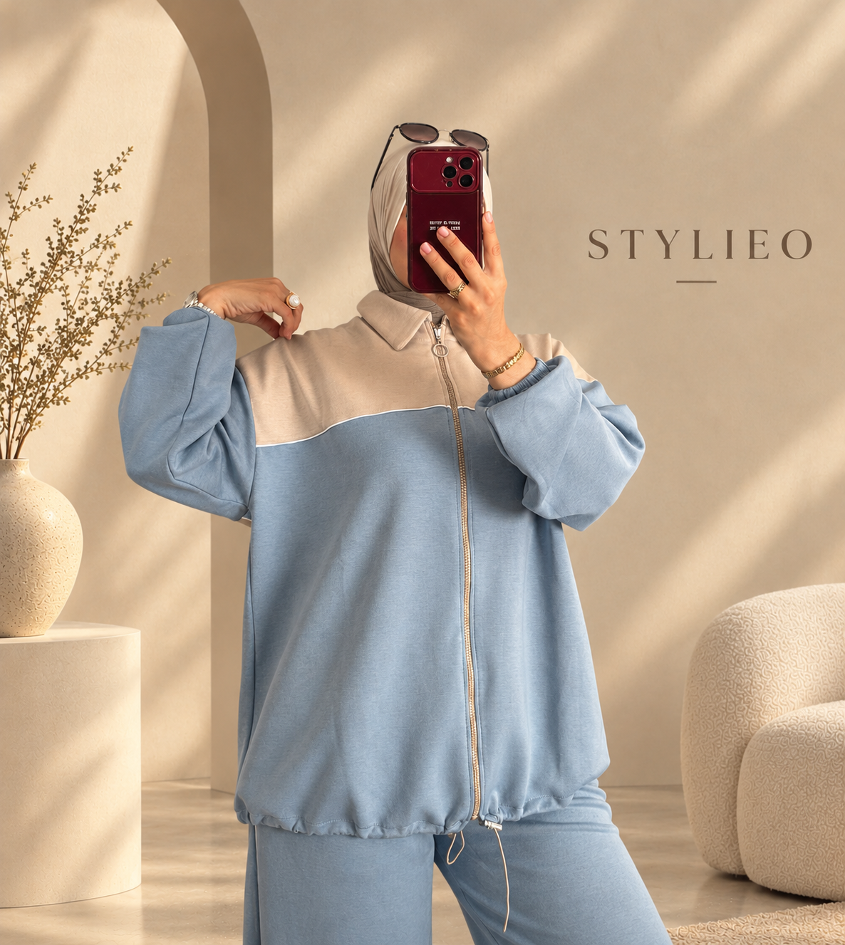 Ensemble Femme 2 Pièces – Veste Zippée & Pantalon, Style Chic et Décontracté