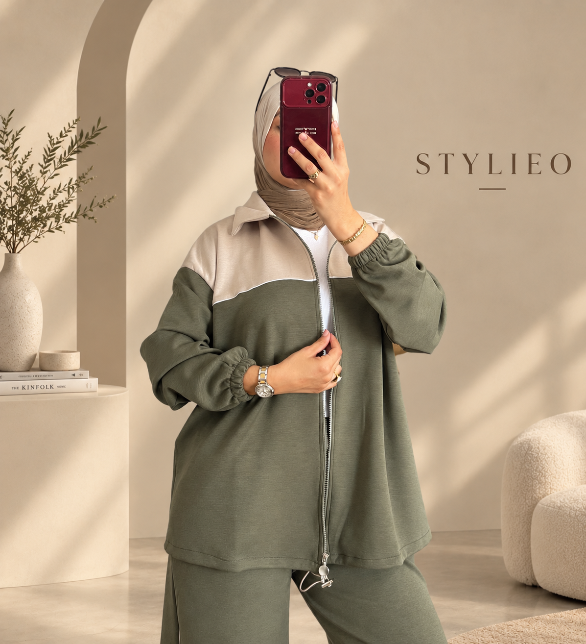 Ensemble Femme 2 Pièces – Veste Zippée & Pantalon, Style Chic et Décontracté