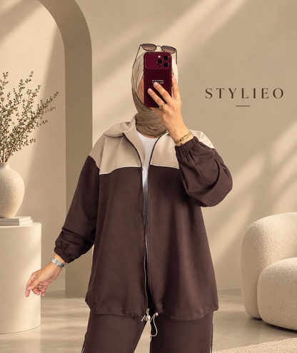 Ensemble Femme 2 Pièces – Veste Zippée & Pantalon, Style Chic et Décontracté