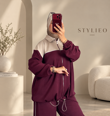 Ensemble Femme 2 Pièces – Veste Zippée & Pantalon, Style Chic et Décontracté