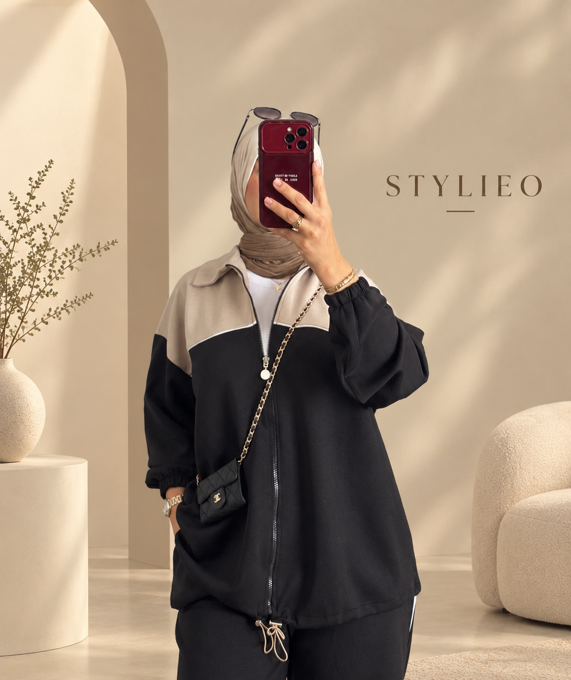 Ensemble Femme 2 Pièces – Veste Zippée & Pantalon, Style Chic et Décontracté