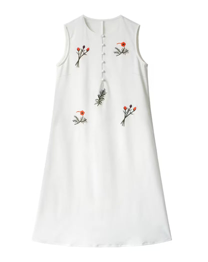 Robe d'Été Sans Manches Brodée – Élégance & Confort